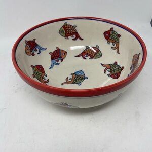 Pier 1 Imports Hand-Painted Koi Fish Medium Serving Bowl Bright Colors - New!